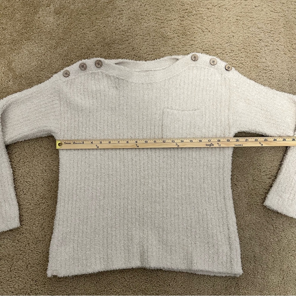 Barefoot Dreams Cozychic Lite Melange Boatneck Button Pullover Sweater EUC - Picture 9 of 10